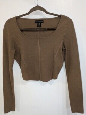 House of Harlow 1960 Chestnut Brown Long-Sleeve Scoop Neck Crop Top